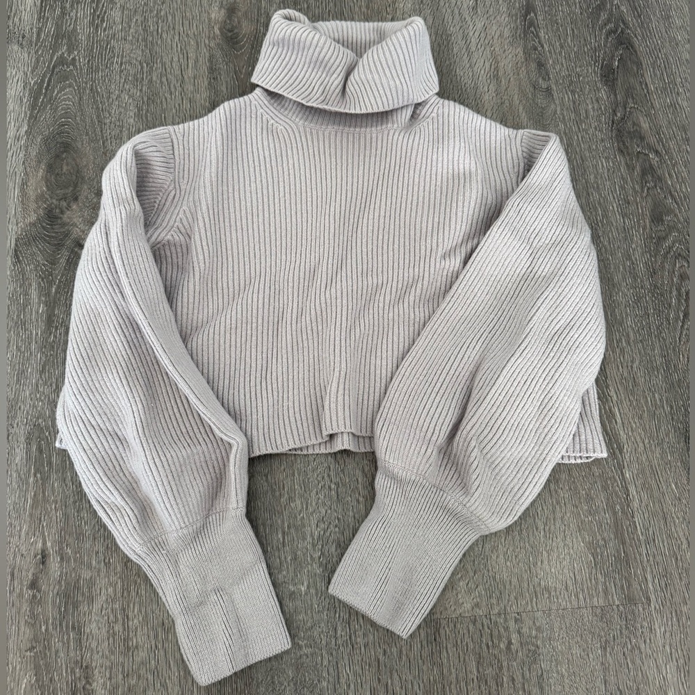 Aritzia Wilfred Rebecca Turtleneck Sweater - Gull Grey Ribbed Knit